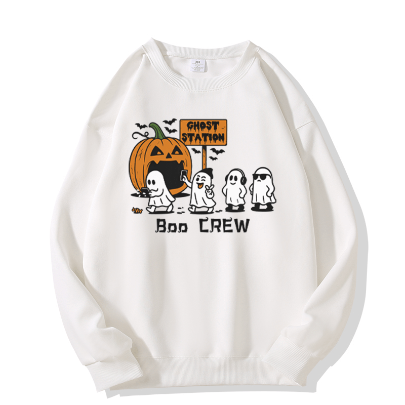BOO CREW Pumpkin Ghost Graphic Round Collar Sweatshirt - White - 5XL - image 3