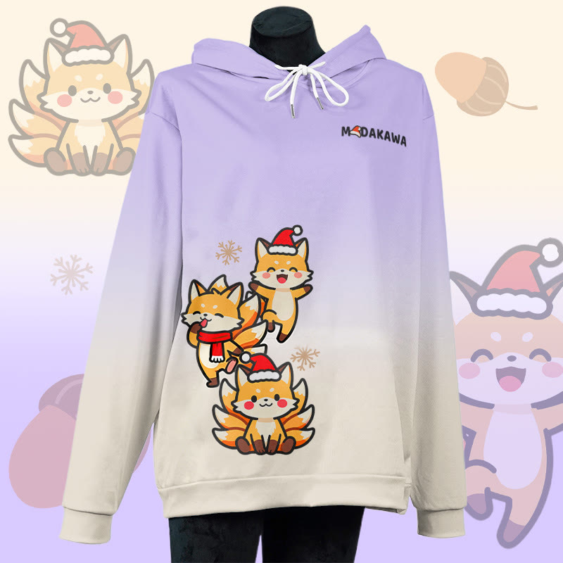 MODAKAWA Christmas Fox Graphic All Over Print Pullover Hoodie - Purple - 6XL - image 4