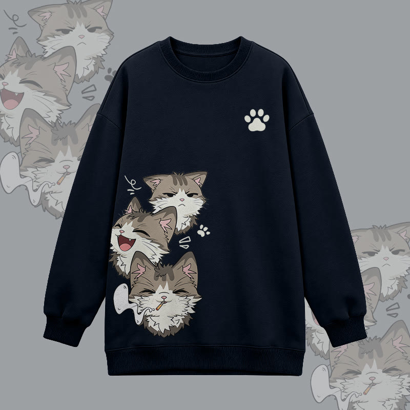 Smoking Cat Graphic Modakawa Oversized Crewneck Sweatshirt - Black - 3XL - image 5