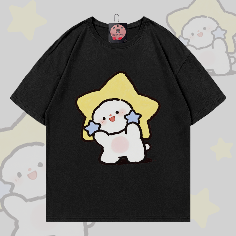 Star Character Graphic Modakawa 100% Cotton T-shirt - Black - 5XL - image 3