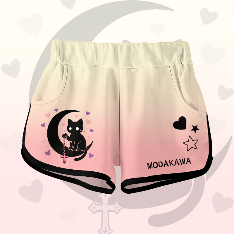 Astrology Black Cat Graphic Modakawa Shorts - Pink B - 5XL - image 4