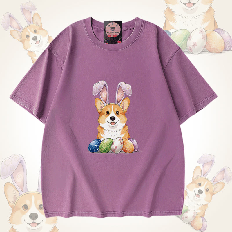 Easter Egg Puppy Graphic Modakawa Unisex Vintage Washed T-shirt - Purple - 5XL - image 8