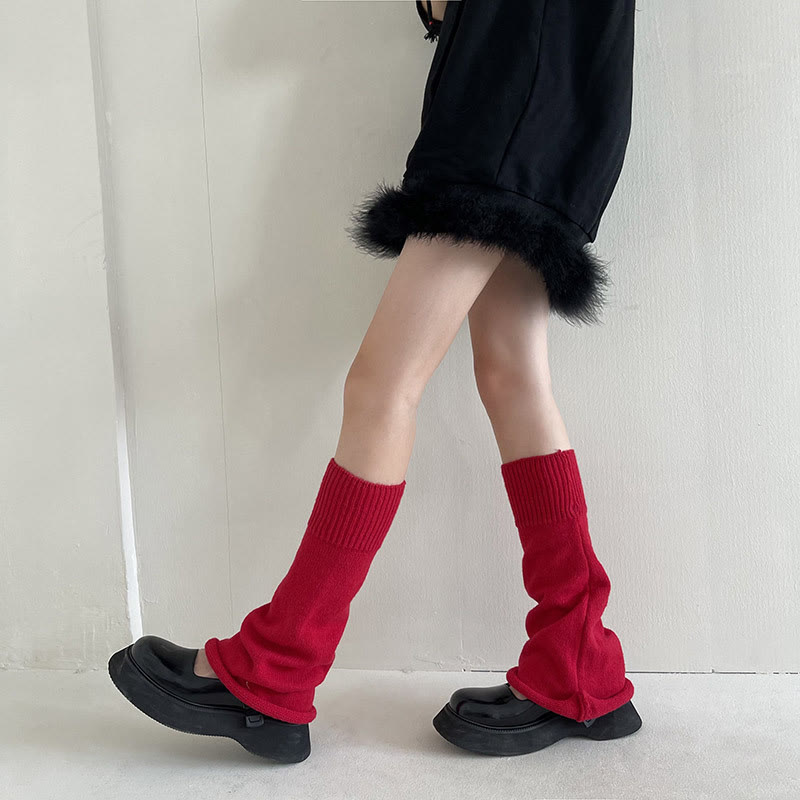 Knit Flare Leg Warmers Socks - Red - One Size - image 5