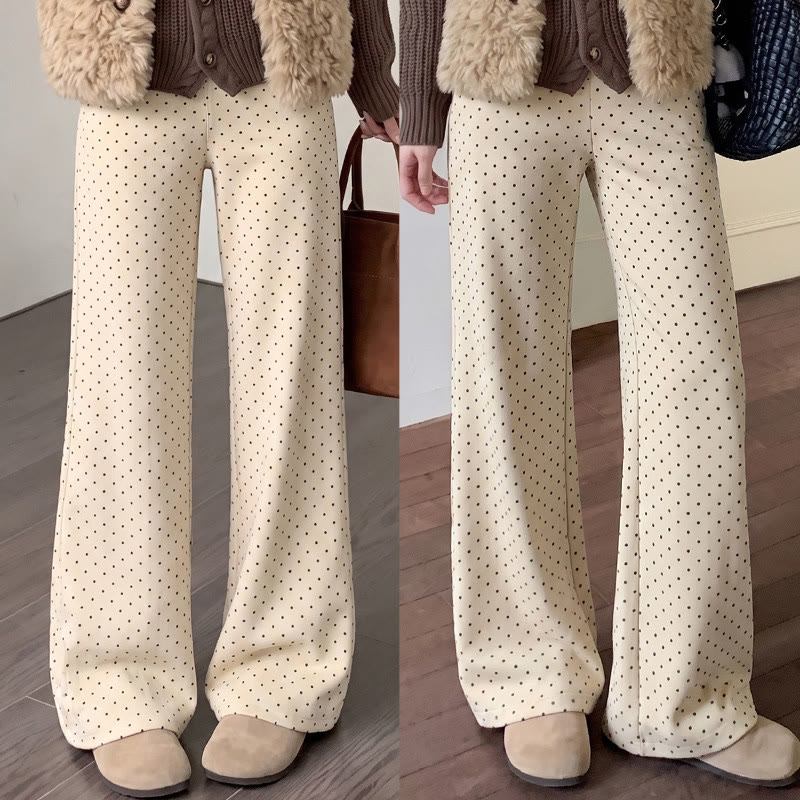 Fleece Lined Polka Dot Flared Casual Pants - Apricot - XL - image 9