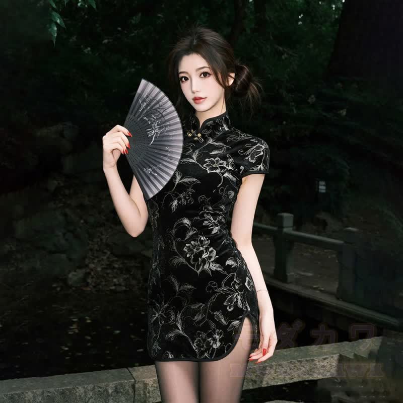 Chinese Style Floral Print Sleeveless Qipao Dress Short & Long Version - image 6