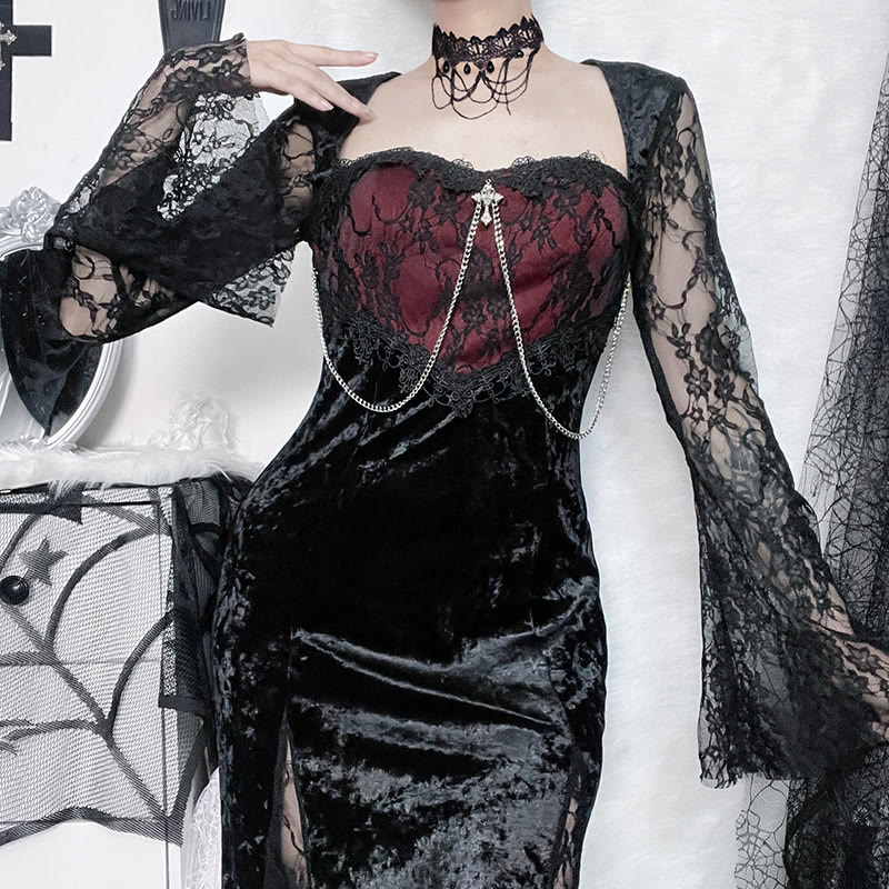 Halloween Dark Gothic Lace Dress - image 6
