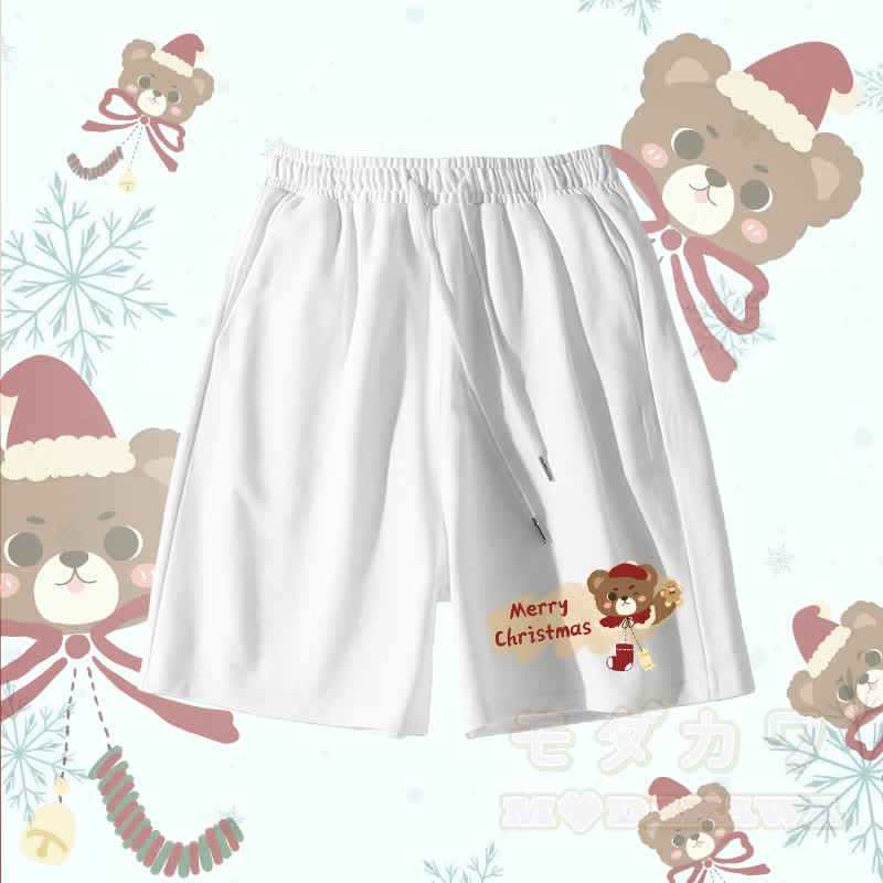MODAKAWA Christmas Bear Graphic Shorts - White - 5XL - image 4