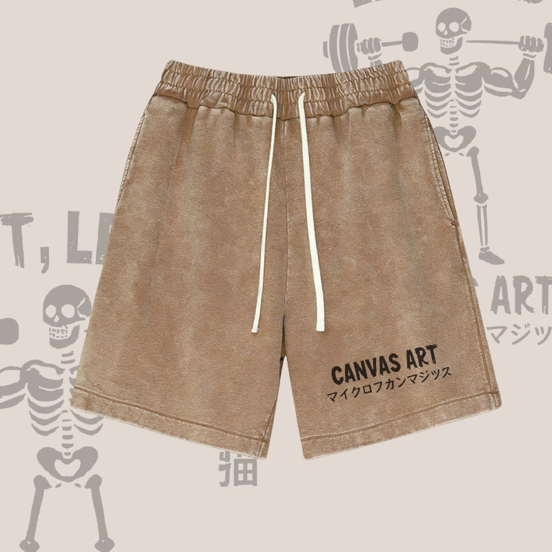 CANVAS ART Letter Graphic Modakawa Vintage Washed Shorts - Brown - 3XL - image 4