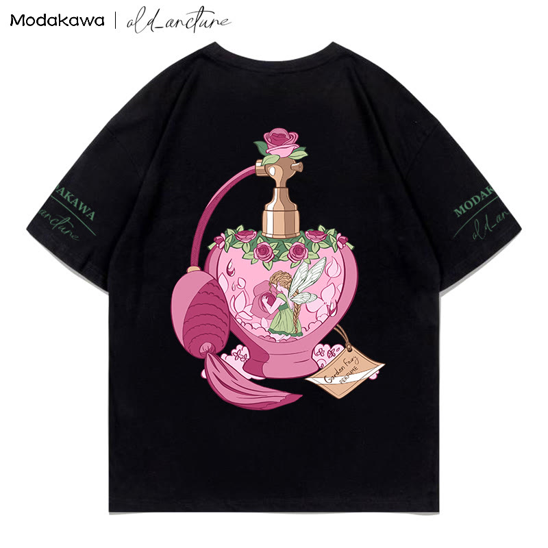 MODAKAWA X  old_arcture Rose Angel Perfume Bottle Letter Print T-shirt - Black - 5XL - image 8