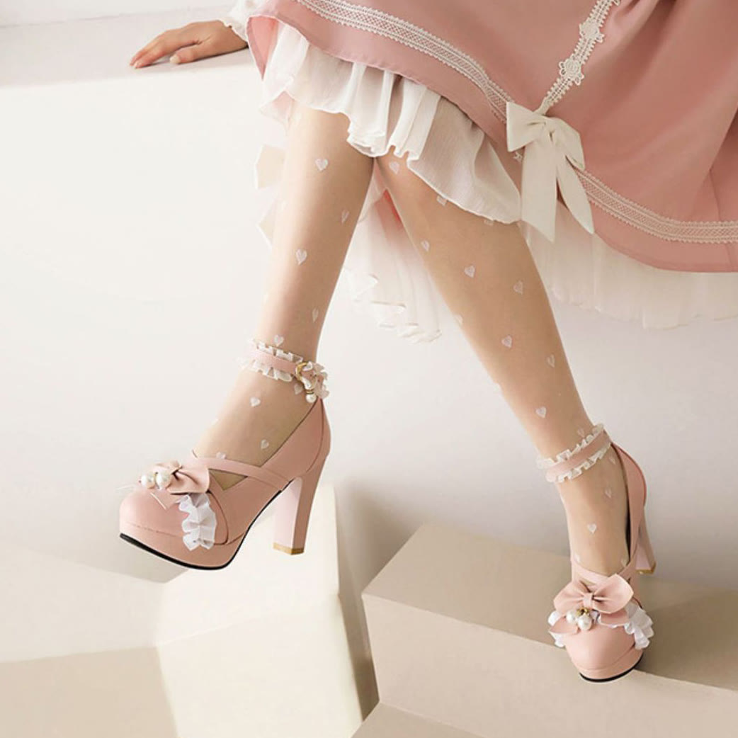 Lace Trim Bow Lolita Heels - image 7