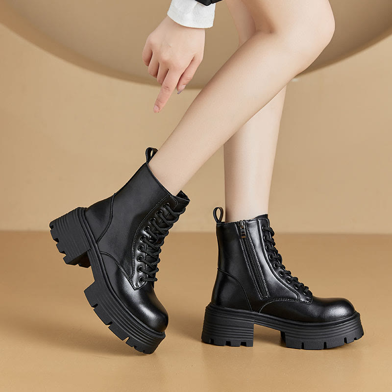 Genuine Leather Platform Combat Boots with Shoe Chain - image 8