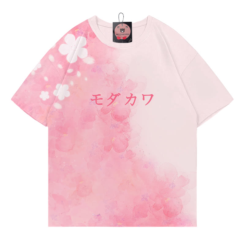 Flower Gradient Letter Print Modakawa T-shirt - Pink - 5XL - image 4