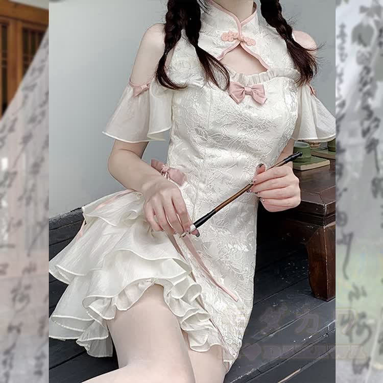 Black Gothic Bows Lolita Qipao Mini Dress  - image 6