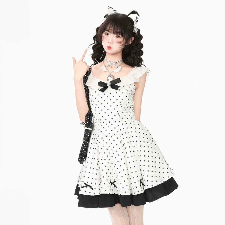 Sweet Bow Polka Dot Cardigan and Dress Two Pieces Set - image 6