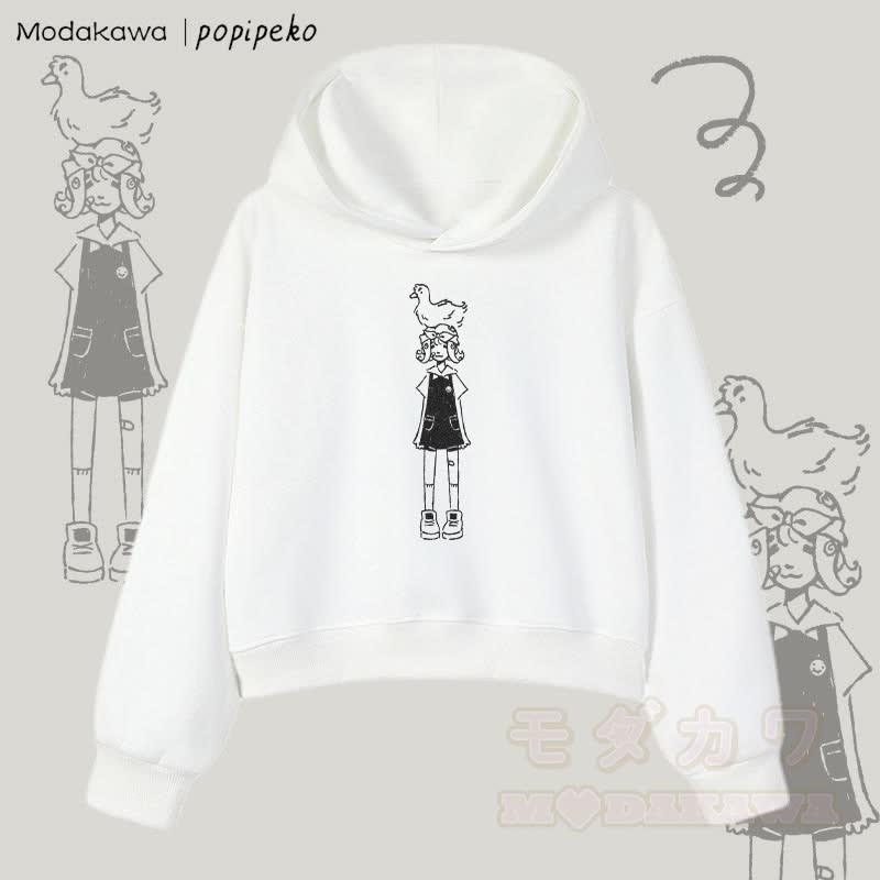 MODAKAWA X popipeko Duck Girl Graphic Cropped Cotton Hoodie - White - 3XL - image 4