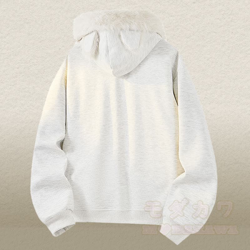 Animal Ear Fleece Lined Zip Up Hoodie Denim Pants Two Pieces - image 7