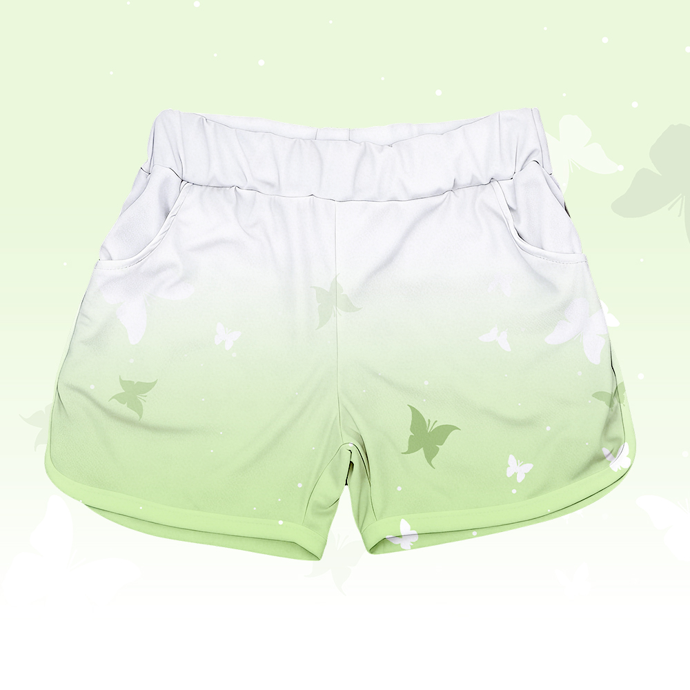 Butterfly Graphic 100% Cotton T-shirt Gradient Shorts Modakawa Matching Outfit - White & Green Shorts - 5XL - image 5