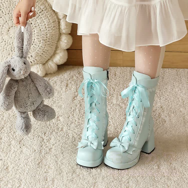 Chic Ruffle Bow Platform Lolita Boots - image 21