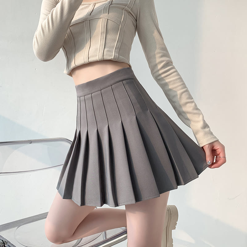 Preppy High Waist A-Line Pleated Skirt - Grey Brown Long Size - 2XL - image 6