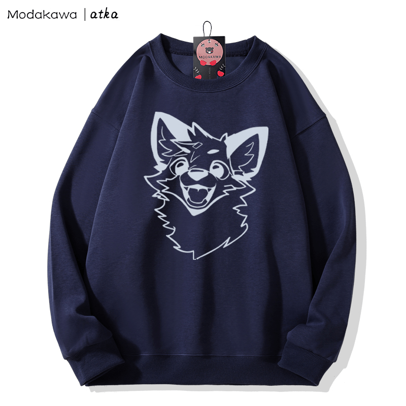 MODAKAWA X atka Fox Print Round Collar Sweatshirt - Purplish Blue - 5XL - image 7