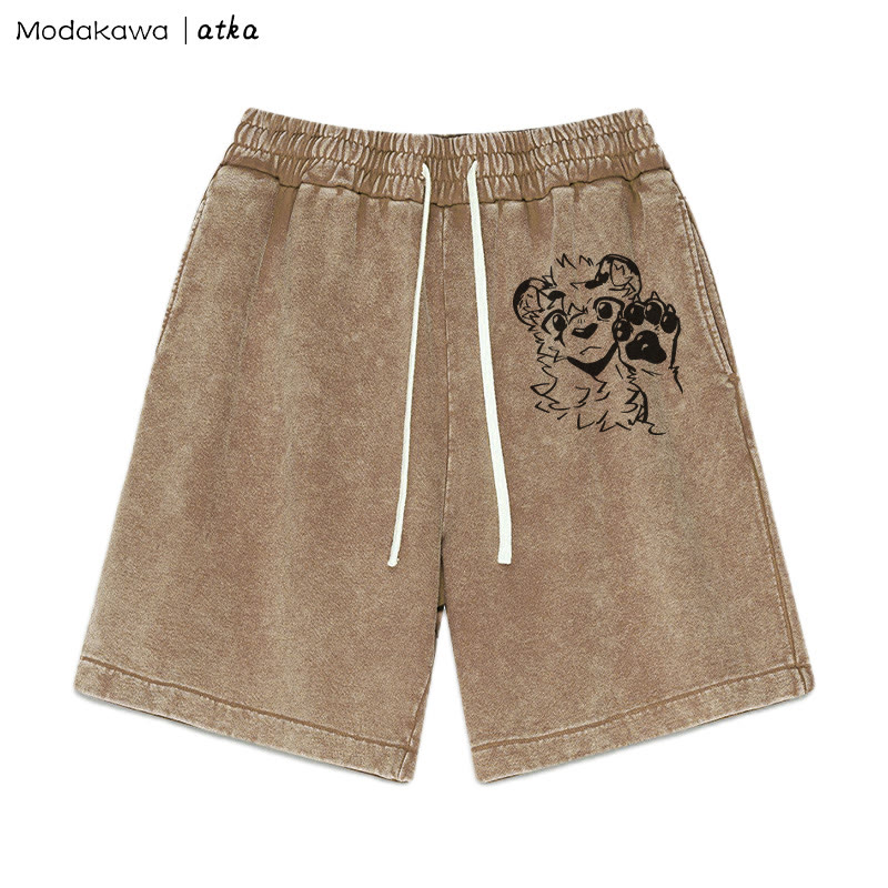 MODAKAWA X atka Tiger Paw Wave Graphic Vintage Washed Shorts - Brown - 3XL - image 3