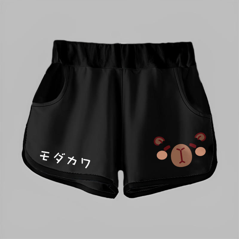 Gradient Capybara Graphic MODAKAWA Shorts - Black - 5XL - image 5