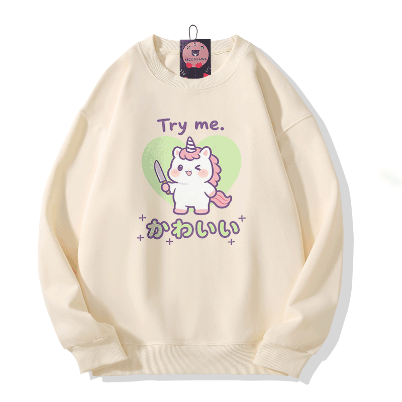 TRY ME Unicorn Graphic Modakawa Sweatshirt - Beige - 5XL - image 4