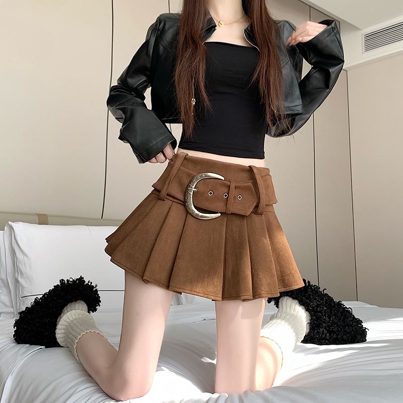 Vintage Suede Belted Skirt - image 6