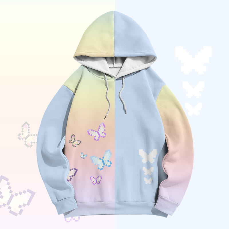 Pixel Butterfly Graphic Modakawa Color Block Pullover Hoodie - image 3
