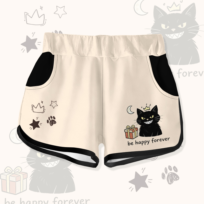 BE HAPPY FOREVER Black Cat Gift Graphic Modakawa Shorts - Apricot - 5XL - image 4
