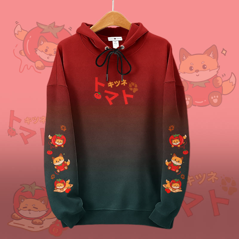 MODAKAWA Gradient Tomato Fox Graphic All Over Print Pullover Hoodie - Red - 6XL - image 3