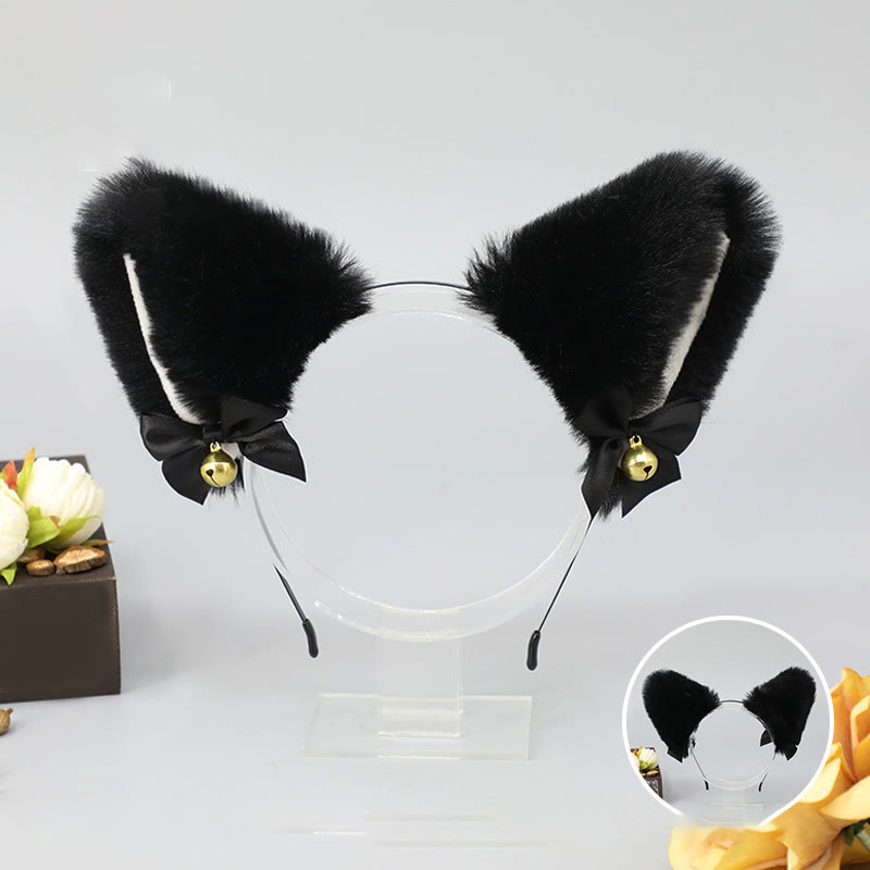 Halloween Furry Bow Animal Ears Headband and Tail - Black with White Lining Headband - One Size - image 19