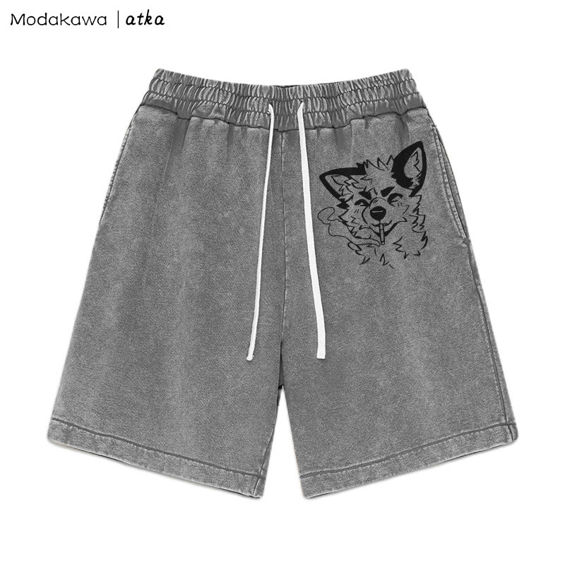 MODAKAWA X atka Fox Smoking Graphic Vintage Washed Shorts - Grey - 3XL - image 4