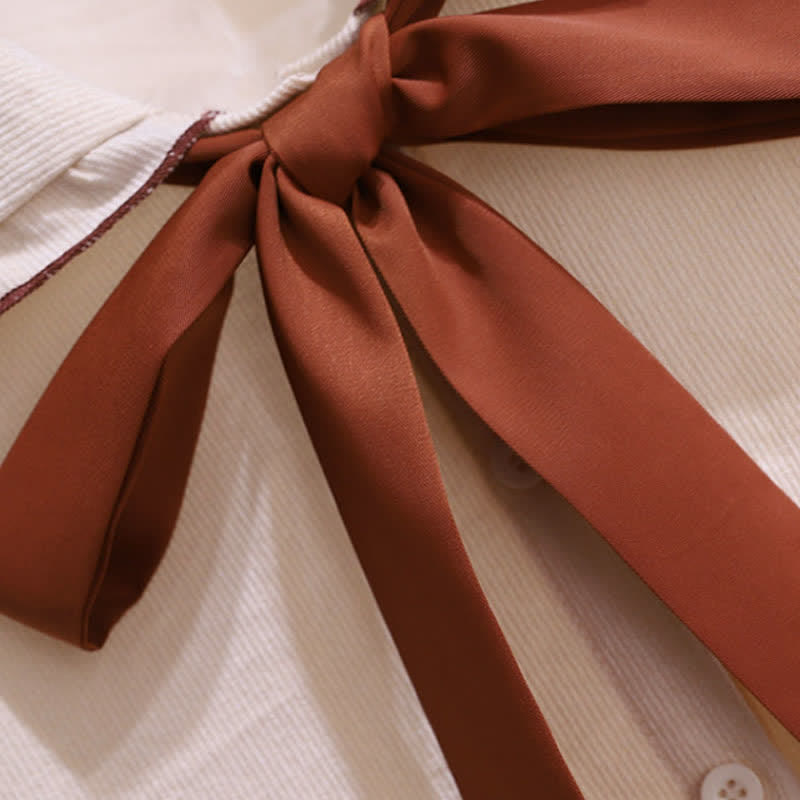 V-neck Cardigan Sweater Bow Tie Shirt Pleated Skirt Three Pieces Set - image 7