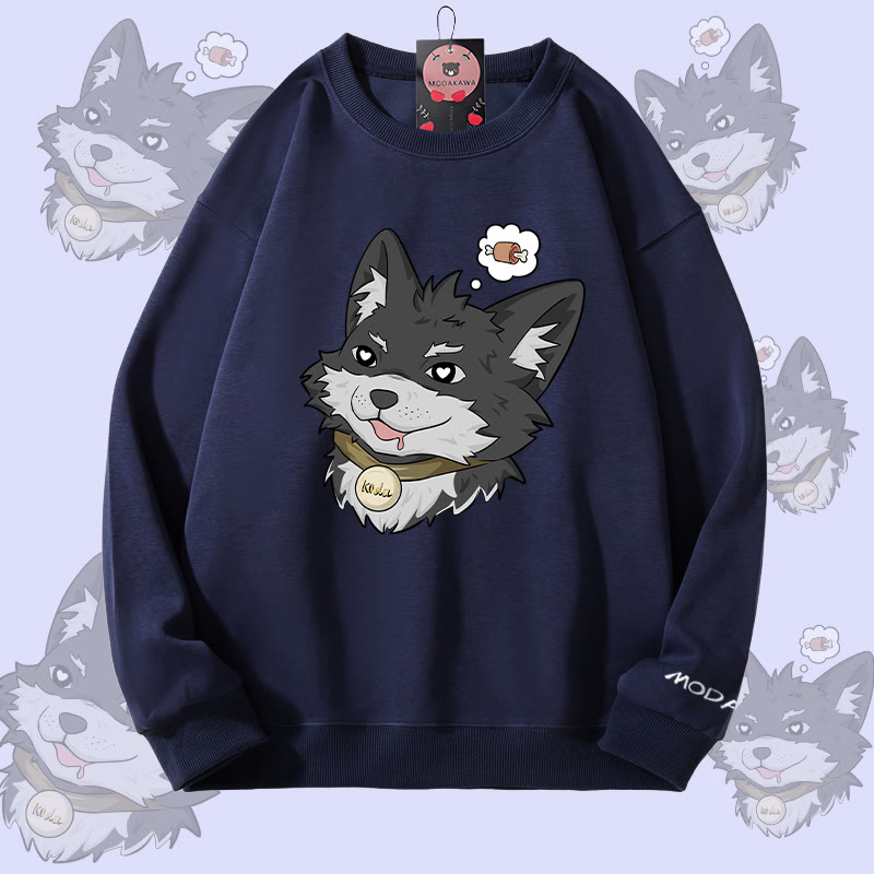 MODAKAWA Koda Thinking About Meat Graphic Unisex Sweatshirt - Purplish Blue - 5XL - image 7
