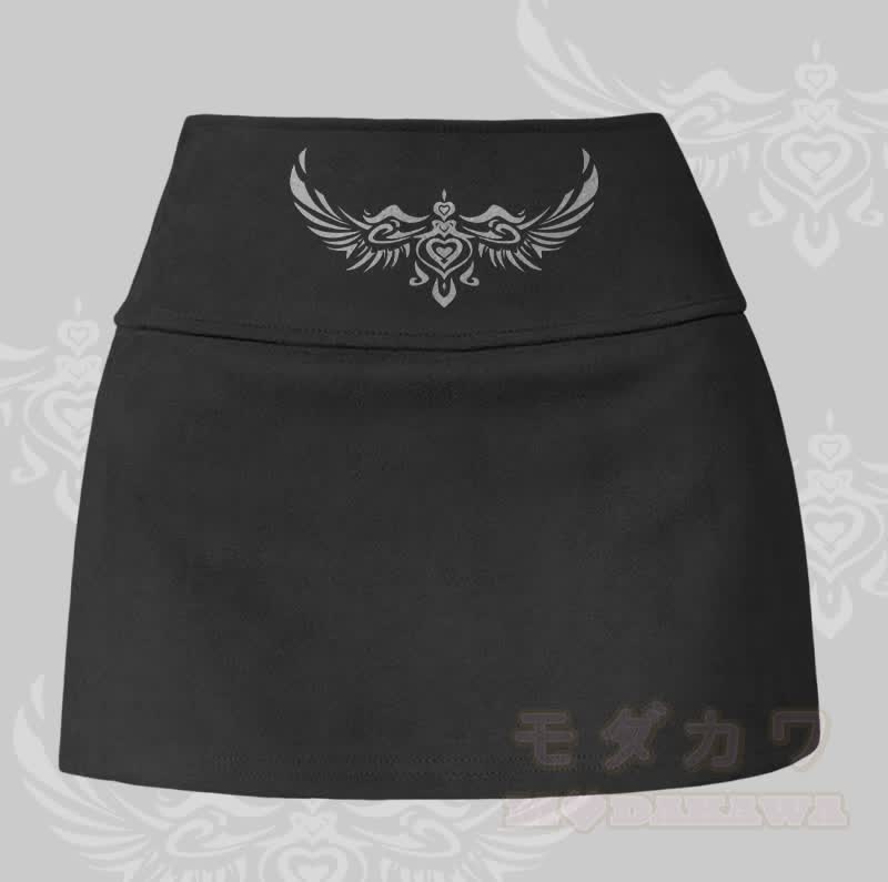 MODAKAWA Wing Heart Totem Graphic Slit Mini Skirt - Black - XL - image 3