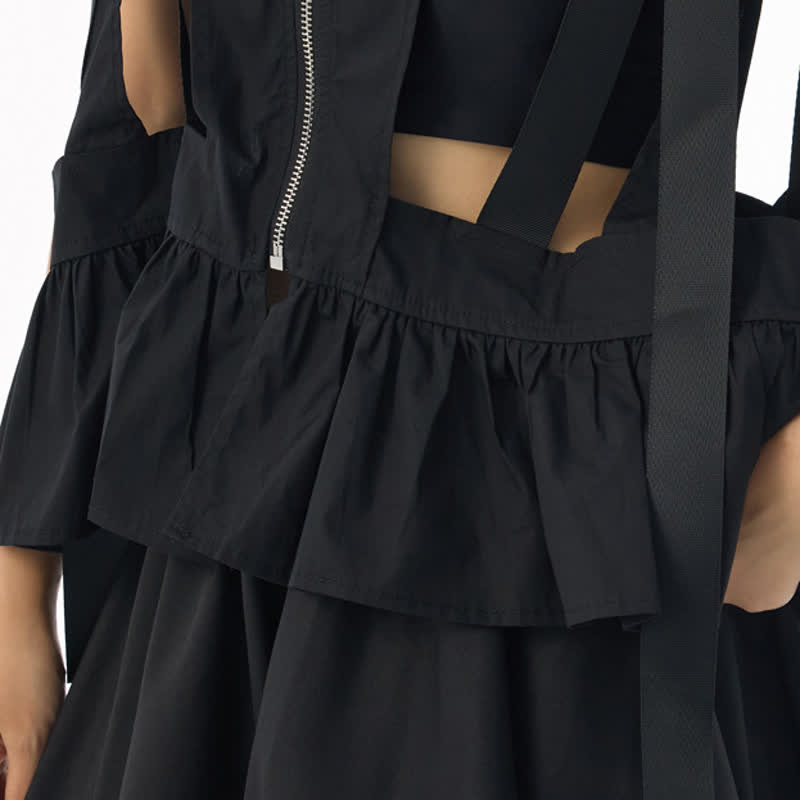Dark Cut Out Strap Zip Up Hooded Sleeveless Vest - image 8