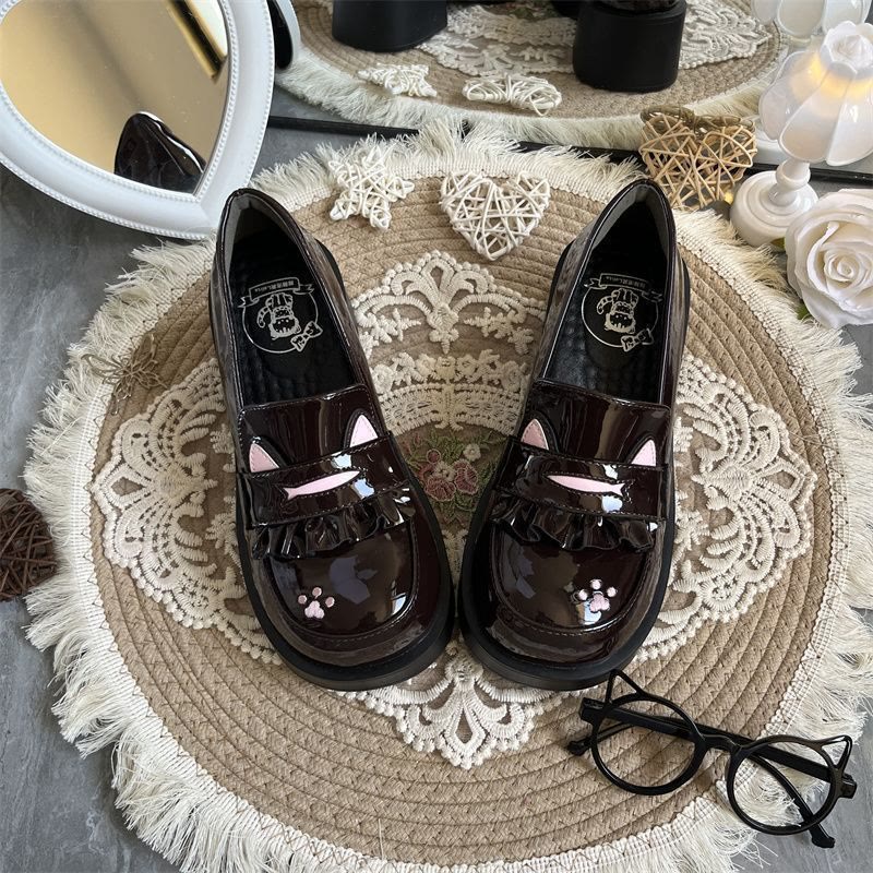 Preppy Cat Paw Lolita Leather Shoes - Brown Cat Paw Glossy - 40 - image 8