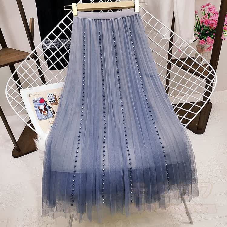 Pearl Tulle Maxi Skirt - Grey - One Size - image 8