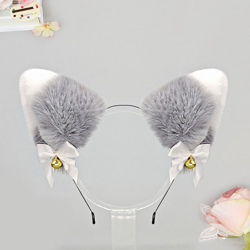 Halloween Furry Bow Animal Ears Headband and Tail - Gray & White Headband - One Size - image 17
