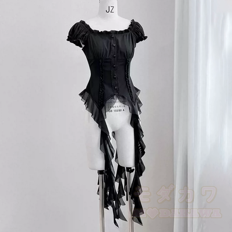 Gothic Lace Cardigan Bow Halter Irregular Ruffle Dress Two Pieces Set - Cardigan A - XL - image 8