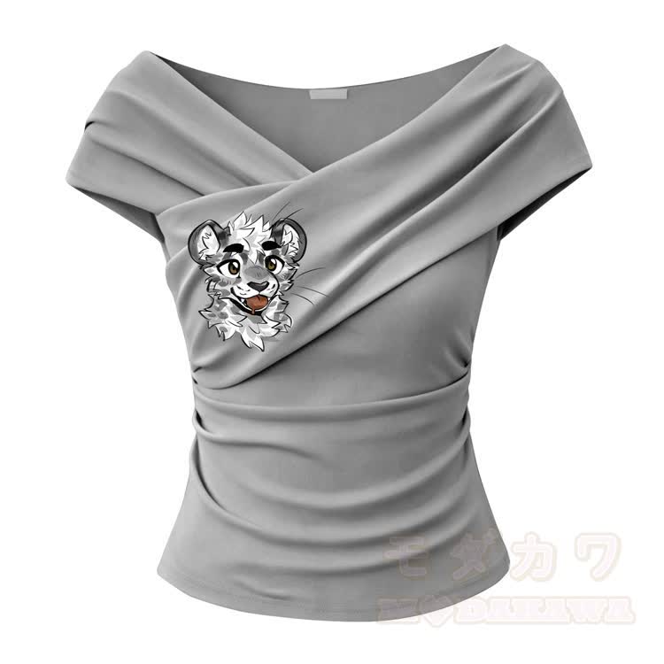 MODAKAWA X atka Tiger Graphic Off Shoulder Top & Mesh Maxi Skirt - Grey Top - One Size - image 4