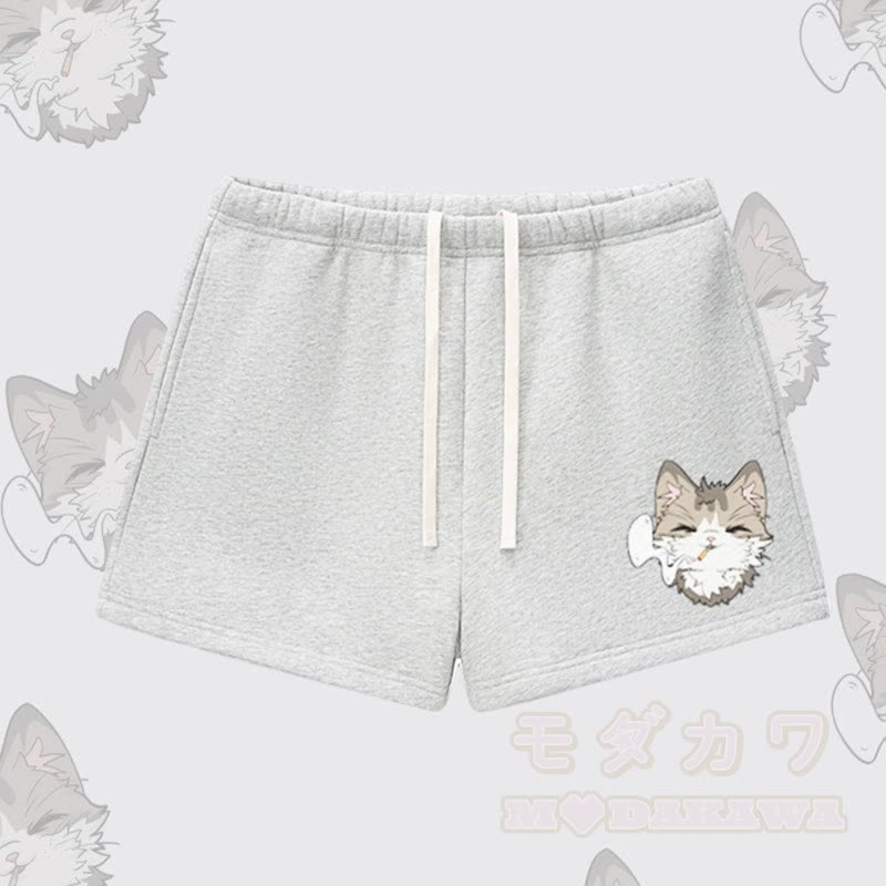 MODAKAWA Smoking Cat Graphic Thick Fleece Lined Shorts - Grey - L - image 6