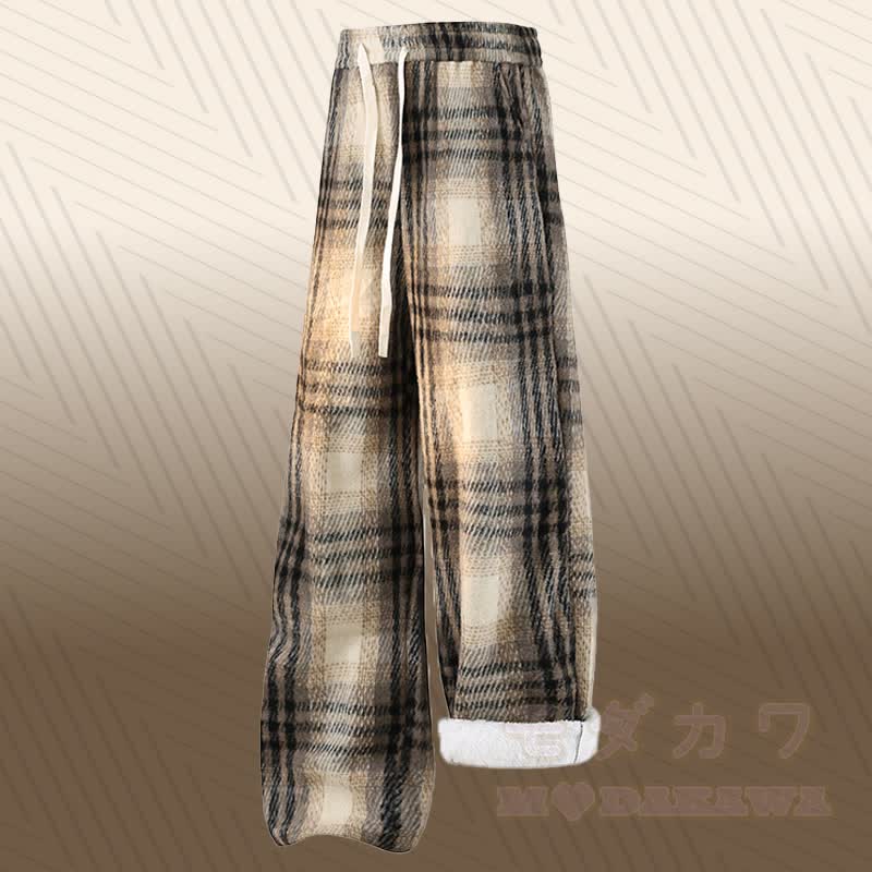 Faux Layered Knit Sweater Plaid Fleece Lined Pants Two Pieces - Black Pants - 2XL - image 8