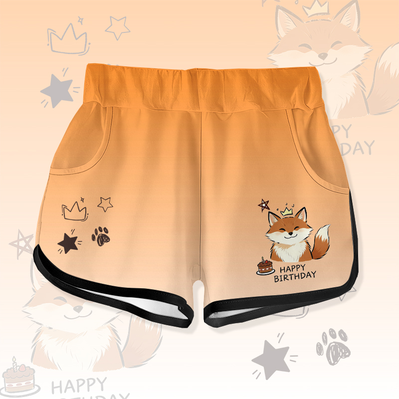 HAPPY BIRTHDAY Cute Fox Cake Graphic Modakawa Gradient Shorts - Orange - 5XL - image 3