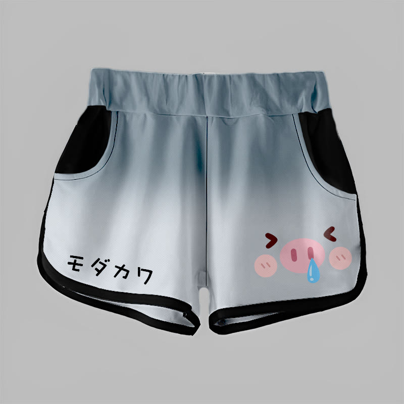 Gradient Snotty Pig Graphic MODAKAWA Shorts - Grey - 5XL - image 4