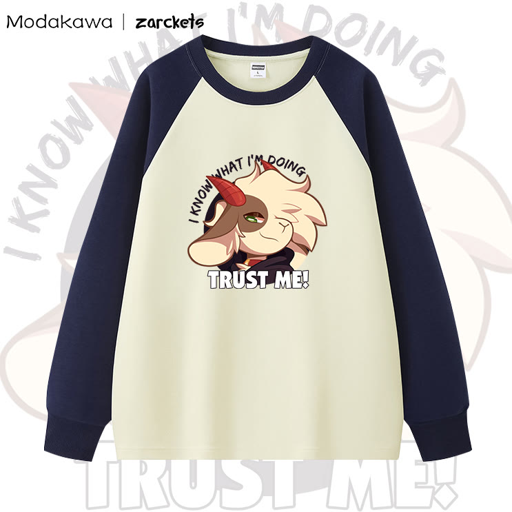 Modakawa X Zarckets Cartoon Print Colorblock Raglan Long Sleeve Top - Navy Blue - 5XL - image 6
