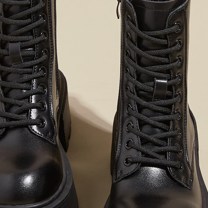 Genuine Leather Platform Combat Boots with Shoe Chain - image 13