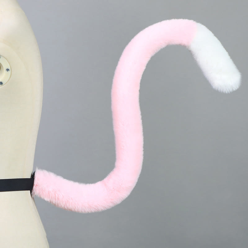 Halloween Furry Bow Animal Ears Headband and Tail - Pink & White Cat Tail - One Size - image 32