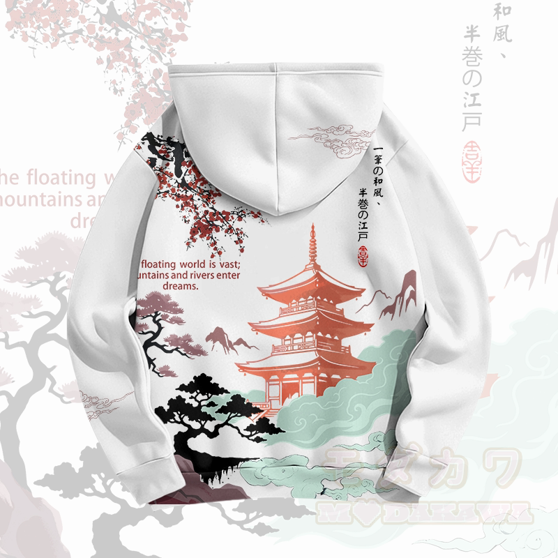 Pagoda Ukiyo-e Graphic Modakawa Pullover Hoodie - image 5